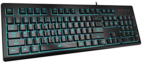 POWZAN Light Up Quiet Gaming Keyboard – Membrane Silent Wired Keyboard with Low Profile Lighted Key for Computer,Windows PC Gamer – Full Size (Renewed),Black