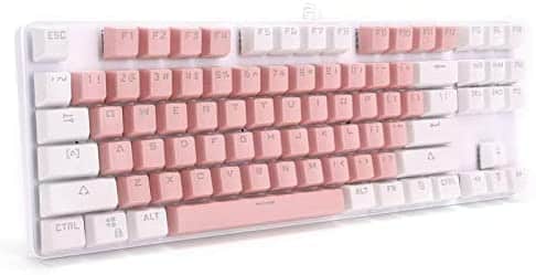 PUSOKEI Mechanical Gaming Keyboard, 87 Keys Keyboards RGB LED Rainbow Backlit Wired Keyboard, Mechinal Gaming Keyboard White+Pink, Mechanical Keyboard,Plug and Play(Pink)