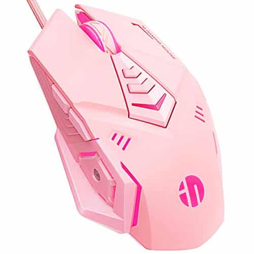 PW5 Wired Gaming Mouse, 7 Programmable Buttons, Silent Click, 4 Levels Adjustable DPI, RGB, USB Wired Mice for PC, Mac, Laptop, Computer-Pink