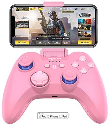 PXN 6603 MFi Certified Wireless Game Controller, Gaming Controller Joypad with Adjustable Clamp Holder Compatible Compatible with iOS iPhone/iPad/iPod/Apple TV(Pink iSO Gaming Controller)