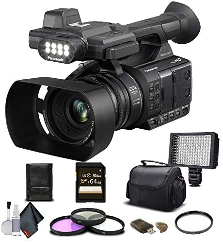 Panasonic AG-AC30 Full HD Camcorder (AG-AC30PJ) with 64GB Memory Card, LED Light, Case, Telephoto Lens, and More – Advanced Bundle