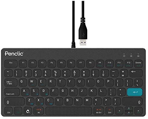Penclic C3 Pro Ergonomic USB Wired Keyboard in Brushed Aluminum – Integrated 3-Port USB Hub, Compact Size and Low Profile with Full-Size Keys, Compatible with PC and Mac.