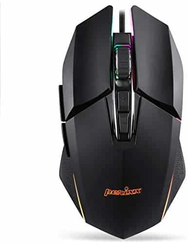 Perixx MX-2500B Wired Gaming Mouse, 5 Adjustable DPI Presets 500-10,800, RGB Lighting, 7 Programmable Buttons, Omron Switches, Ergonomic Design for PC Computer Gaming, Black (11724)