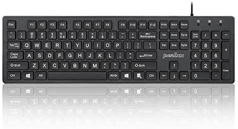 Perixx PERIBOARD-117 Wired USB Keyboard with Standard US Layout and Chiclet Big Print Keys, Black