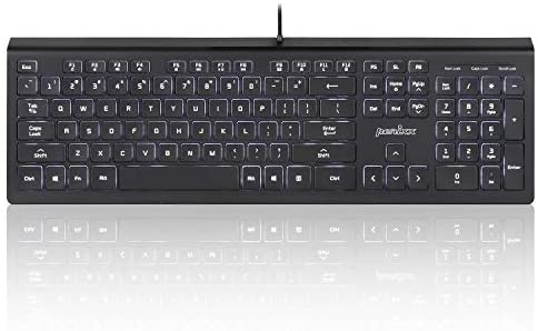 Perixx PERIBOARD-324 Wired Backlit Keyboard with 2 Hubs, X Type Scissor Key with Full Size Layout, Black, US English Layout