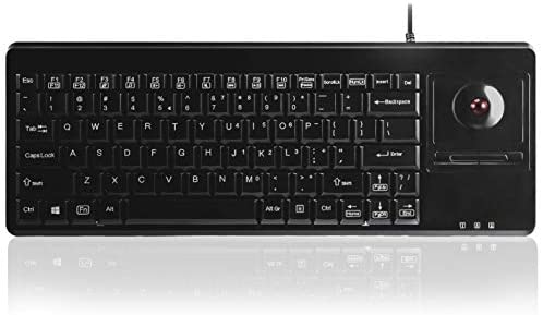 Perixx PERIBOARD-514 Plus Wired PS2 Trackball Keyboard, Built-in Optical 1000 DPI Rollerball Mouse and Embedded Number Keys PS/2 Serial Keyboard, US English Layout, Black (11062)