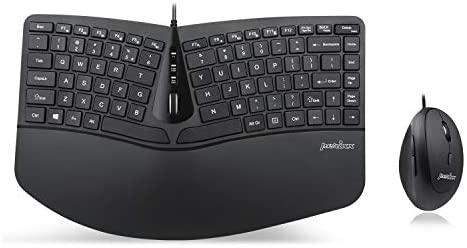 Perixx PERIDUO-406, Wired Mini Ergonomic Split Keyboard and Vertical Mouse Combo – Adjustable Palm Rest – Tilt Scroll Wheel – Membrane Low Profile Keys – Numeric Keypad not Included, US English Layout