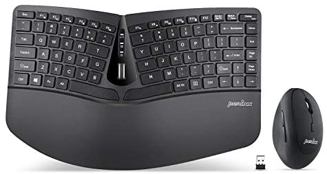 Perixx PERIDUO-606 Wireless Mini Ergonomic Keyboard with Portable Vertical Mouse – Adjustable Palm Rest Stand – Membrane Low Profile Keys – US English, Black (11660)