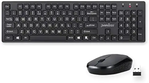 Perixx PERIDUO-717 Wireless Standard Keyboard and Mouse Combo-Set with Big Print Letter, Black, US English Layout