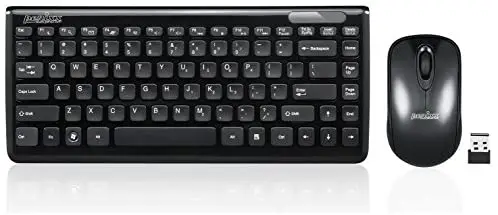 Perixx Periduo-707 Wireless Mini Keyboard and Mouse Set, Piano Black, US English Layout, 10900