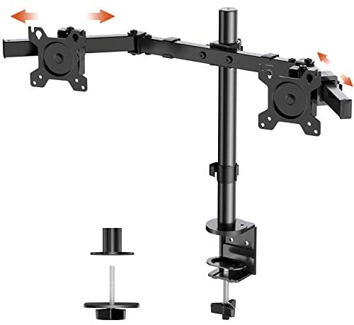 Perlegear Dual Monitor Desk Mount for 17 to 32 Inch Screens Articulating Full Motion Arm Monitor Stand Swivel Tilt Stand with Desk C-clamp and Grommet Base, Loads up to 26lbs per arm, 75/100mm VESA