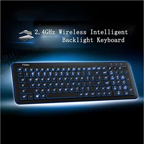 Pesp Ultra-Thin Intelligent Smart Adjustable Blue LED Backlight Multimedia Wireless Gaming Keyboard with USB Receiver for PC Laptop