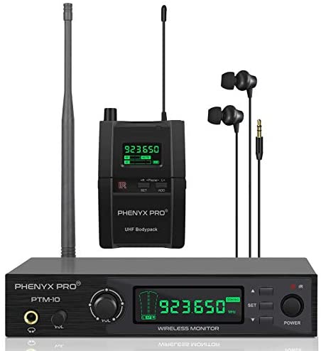 Phenyx Pro UHF Stereo Wireless in Ear Audio Monitor System, Selectable Frequency 900MHz Band, Rack Mountable, 160 ft. Operation, Ideal for Stage, Studio, Exhibit, Lecture, Speech (PTM-10)