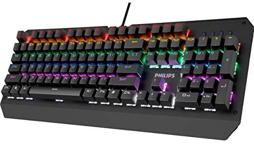 Philip RGB LED Backlit Mechanical Gaming Keyboard with Anti-Ghosting Full Key N-Rollover-Metal Base with Clicky Blue Switches for Windows, Gaming, PC