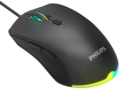 Philips Gaming Mouse Wired RGB Chroma Backlit, 6 Programmable Buttons Ergonomic Design Adjustable DPI 7 Color Backlit for Laptop PC Gamer Computer Desktop