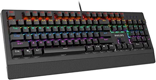 Philips Mechanical Gaming Keyboard- RGB LED Backlit Wired Keyboard with Blue Switches for Gaming, PC- Full Key N-Rollover- Anti Ghosting