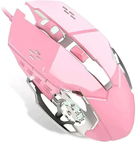 Pink Gaming Mouse with 4 Colors RGB Backlit, Wired Computer Gaming Mice for Professional Gamers Use, Desktop Laptop Mac PC Gaming Mouse with Ergonomic Design, 4 Levels DPI 800-1200-1800-2400