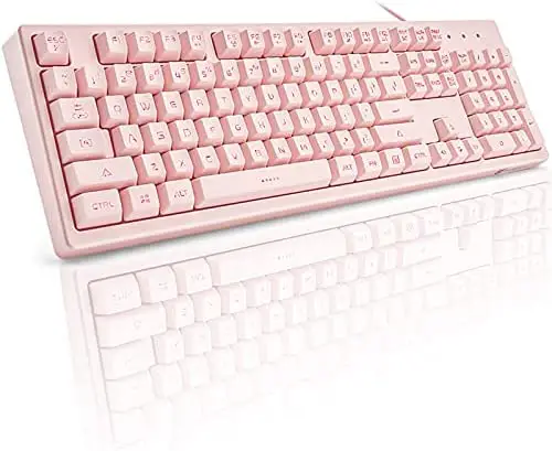 Pink Keyboard with 7 Color LED Backlit, 104 Full Keys Computer Keyboard for Office, Mechanical Feeling Gaming Keyboard for Windows Laptop PC Mac (Pink)