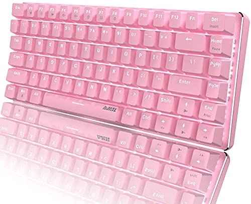 Pink Mechaincal Gaming Keyboard and Mouse Pad Combo Blue Switches USB Wired White Backlit Compact 82 Keys Anti-ghosting,Compatible with Windows PC Laptop Mac Game Office