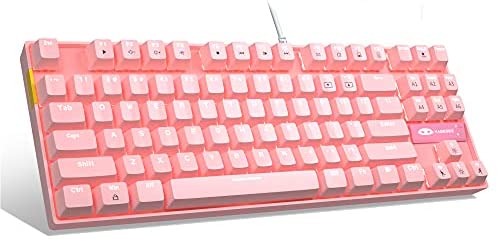 Pink Mechanical Gaming Keyboard, Blue Switch, MageGee MK-Star LED White Backlit Keyboard Compact 87 Keys TKL Wired Computer Keyboard for Windows Laptop Gaming PC