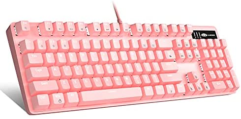 Pink Mechanical Gaming Keyboard, Camiysn USB Wired Keyboard with Clicky Blue Switches, for Windows PC Gaming Typist