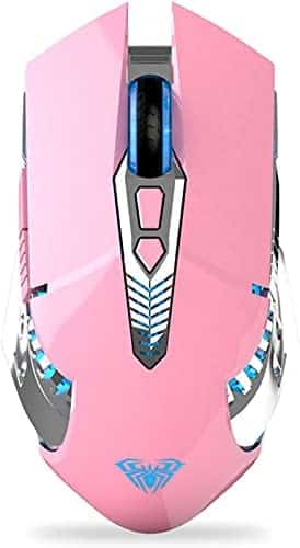 Pink Wireless Mouse, Rechargeable Bluetooth Gaming Mouse Multi Device (3-Mode:BT 5.0/3.0+2.4Ghz) with Side Buttons, RGB LED Backlit, Cordless Computer Mice for Laptop/PC/MacBook Pro/iPad(Pink-Sound)