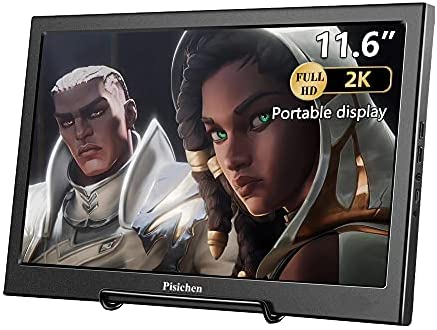 Pisichen 2K Portable Monitor – 11.6 inch IPS FHD LCD Monitor 2560X1440 Computer Game Small Monitor, USB HDMI Display Screen for Laptop PS3 PS4 Raspberry Pi 3 2 1 Windows 7 8 10 System Home Office