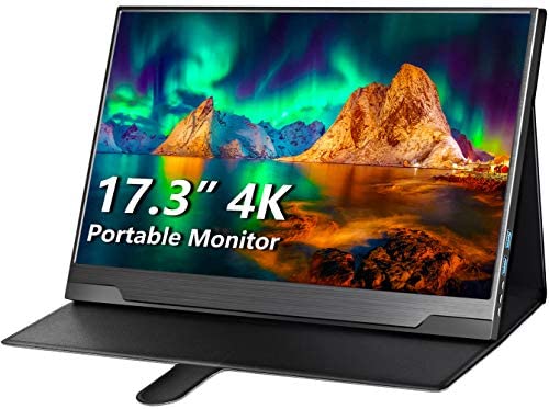 Portable Monitor 4K – 17.3 Inch UHD FreeSync HDR IPS 100% Adobe RGB 3840×2160 Lightweight Eye Care Computer Display with Type-C Mini DP HDMI for Xbox PS4 Switch Laptop PC Phone Mac, with Smart Case