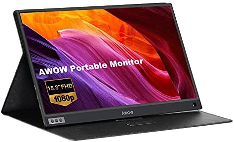Portable Monitor AWOW 15.8 inch Gaming Monitor, IPS Screen 1920 x 1080 FHD with Type C/Mini-HDMI/Micro-USB for Laptop, Xbox, PS4 PS5, Switch, Phone with Type C and Protective Cover, CreaPlay E8