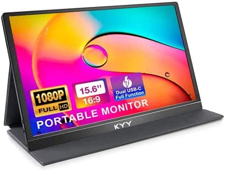 Portable Monitor – KYY 15.6” 1080P FHD USB-C Portable Laptop Monitors w/Smart Cover & Dual Speaker, HDMI Computer Display IPS HDR External Gaming Monitor for PC Phone Mac Xbox PS4 Switch[Upgraded]