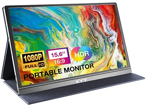 Portable Monitor – KYY 15.6inch 1080P FHD USB-C Laptop Monitor HDMI Computer Display HDR IPS Gaming Monitor w/Premium Smart Cover & Screen Protector, Speakers, for Laptop PC MAC Phone PS4 Xbox Switch