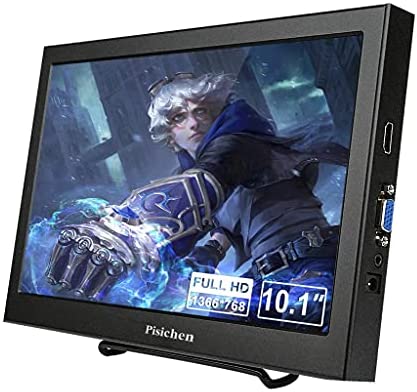 Portable Monitor Pisichen 10.1 inch Ultra HD 1366×768 IPS LCD/LED Portable Display Inputs HDMI VGA, Audio Input, Speaker Built-in, Metal Case Black