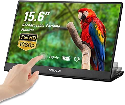 Portable Monitor Touchscreen Slim- GEEKPLUS Mini Monitor with Battery Kickstand Speakers Laptop Monitor, External Monitor 15.6 Inch Computer Display 1080P Screen HDMI USB C Gaming Travel Monitor