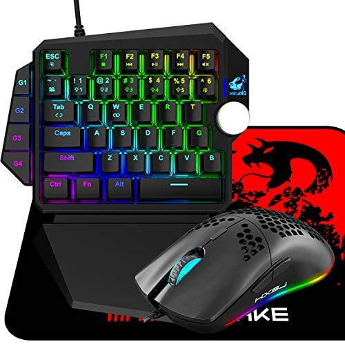 Portable one Handed Gaming Mechanical Keyboard Wired RGB LED Backlit Single Hand keypad Ergonomic Design with Wrist Rest for PC Laptop Computer