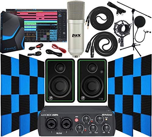 Presonus AudioBox 96 USB 2.0 Audio Interface with Mackie CR3-X BT Pair Studio Bluetooth Monitors 24 Pack Acoustic Soundproof Studio Foam Wedges Sound Insulation Panels