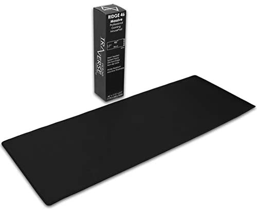 Pro Gaming Mouse Pad (5mm) | Traverse Ridge Massive 46 inch | 46×17.3×0.20 Extra Thick | Black/Black | Dense Weave Speed Poly, Superior Control | Stitched Edge, Washable, Giant Large Desk Mat