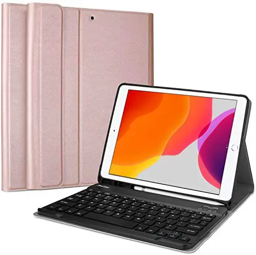 ProCase Keyboard Case for iPad 10.2 9th Generation 2021/ 8th Gen 2020/ 7th Gen 2019, Wireless Magnetically Detachable Keyboard and Stand Folio Case for 10.2″ iPad 9th/8th/7th, Auto Sleep/Wake-Rosegold