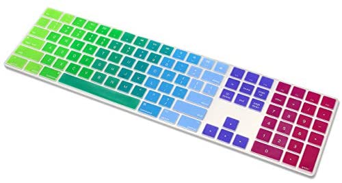 ProElife Keyboard Cover Skin for Apple iMac Magic Keyboard with Numeric Keypad 2017 2018 Released (Model: MQ052LL/A–A1843) U.S Layout Ultra Thin Silicone Full Size Numeric Protector (Rainbow)