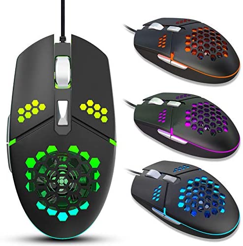 Programmable Fan Cooling Gaming Mouse, Ultra-Lightweight Unique Design, Hexagonal Honeycomb Shell Design, Cool RGB Lighting, up to 8000 DPI