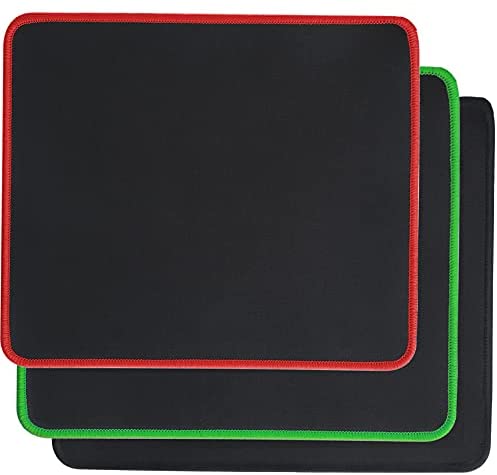 Psitek Mouse Pad 10×8.5 Inches Laptop Gaming Mousepad Waterproof Cloth Surface, Anti-Fray Edges Black Red and Green 3 Packs