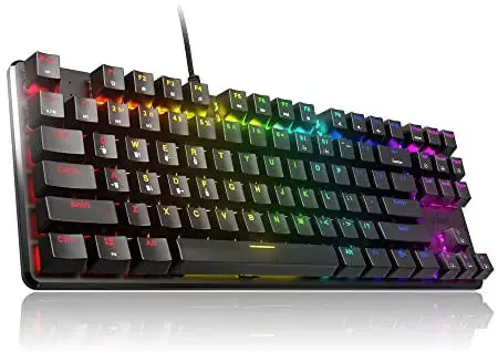 Pulsar Gaming Gears – PK001 Lunar Alloy TKL Mechanical Gaming Keyboard Red Linear RGB LED Rainbow Backlit USB Wired Game Keyboards for Windows PC PS5 PS4 Xbox 87 Keys Silent Outemu Switches FPS
