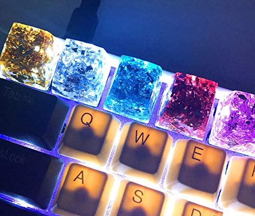 Pure Handmade Resin & Silver Foil Artisan Backlit Keycaps Key Caps for Cherry MX Gaming Mechanical Keyboard (Silver)