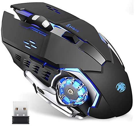 Q85 Rechargeable Wireless Gaming Mouse, 2.4G LED Optical Silent Wireless Computer Mouse with 4 LED Light, 3 Adjustable DPI, Ergonomic Design, Auto Sleeping (Black)