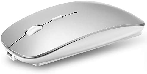 QIJIAYI 2.4GHz Wireless Bluetooth Mouse, Dual Mode Slim Rechargeable Wireless Mouse Silent USB Mice, 3 Adjustable DPI,Compatible for Laptop Windows MacBook Android MAC PC Computer (Silver)