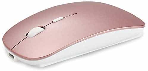 QIJIAYI 2.4GHz Wireless Bluetooth Mouse,Dual Mode Slim Rechargeable Wireless Mouse Silent USB Mice, 3 Adjustable DPI,Compatible for Laptop Windows MacBook Android MAC PC Computer (Rose Gold)