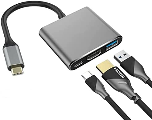 Qidoou USB C to HDMI Adapter, USB Type C Adapter Multiport AV Converter with 4K HDMI Output, USB 3.0 Port USB-C Charging Port Compatible Chromebook/MacBook/iMac/Samsung/Projector/Monitor (Gray)