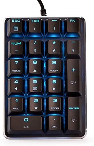 Qisan Mechanical Numeric Keypad GATERON Red Switch Wired Ice Blue Backlight Gaming Keypad 21 Keys Mini Numpad Portable Keypad Extended Layout Black Magicforce