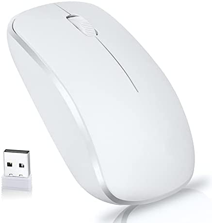 Qisebin Wireless Mouse Full Size Ambidextrous Curve Design, Precise Cursor Control Scrolling Wide Scroll Wheel Thumb Grips for Laptop, Computer(White)