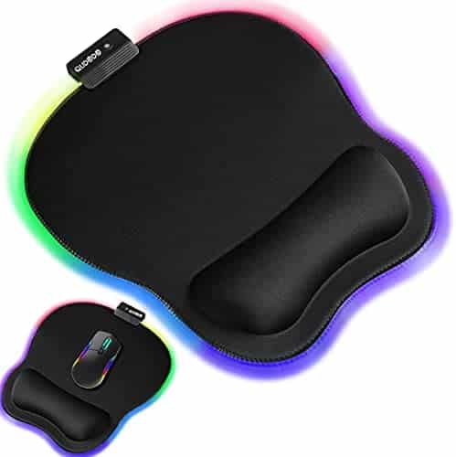 Qudodo RGB Ergonomic Mouse Pad with Wrist Support,11.2 x 9.3 in Mouse Pads Lycra Fabric with Non-Slip PU Base,Static,Breathing Cycle for Home Office Working Studying Games & Pain Relief (Black)