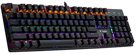 RAPOO V500SE Wired Mechanical Gaming Keyboard Blue Switches, Dust and Water Resistance Mixed LED Backlit Gaming Keyboard for Windows PC Gamers (104Keys, Black)